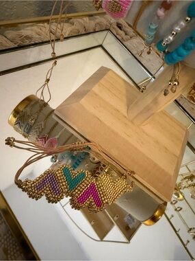 Gold Beaded Chevron Friendship Bracelet with Pink, Purple, Teal Accents